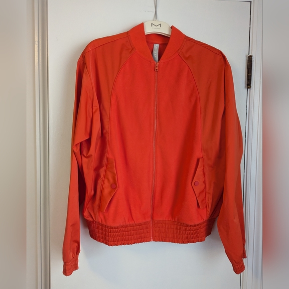 Athleta Zion Microfleece Full Zip Orange Track Bomber Jacket Size Small - Picture 2 of 4